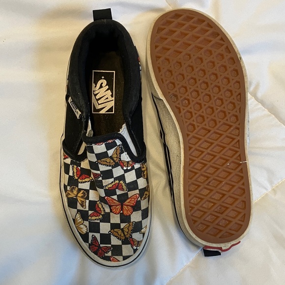 Vans Kids Slip-On Sneakers - Black, White, and Multicolor Butterfly - Picture 5 of 9